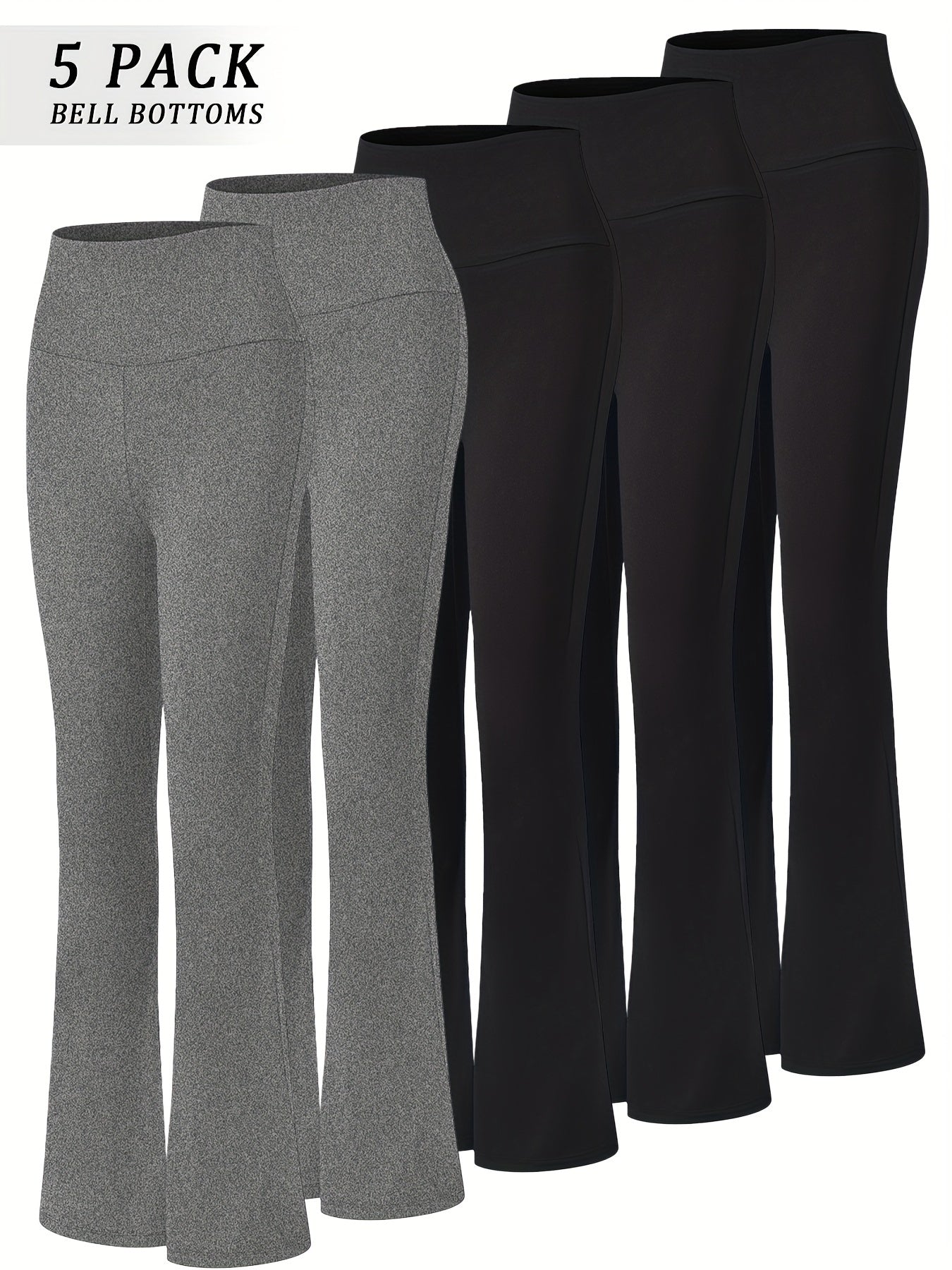 Women's High Waist Flare Yoga Pants 5-Pack Tummy Control Full Length Bell Bottom Leggings - Soft Bootcut Wide Leg Pants for Yoga Gym Dance - Polyester Elastane S M L XL XXL Mixed Colors