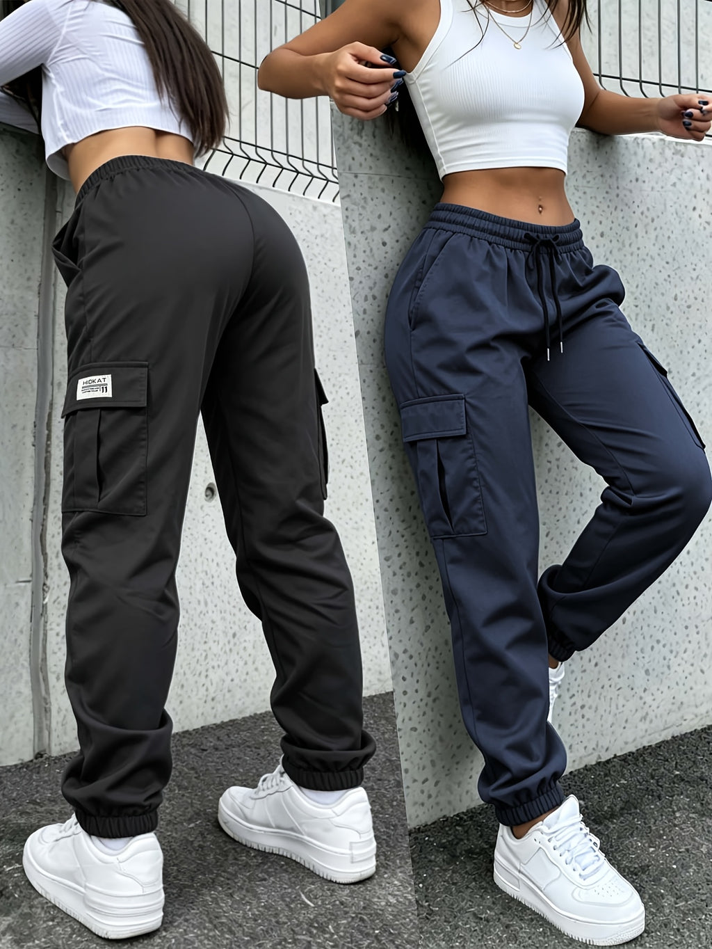 Women's Cargo Pants with Zippered Pockets – Elastic Drawstring Waistband, Large Pocket Casual Outdoor Trousers for Hiking, Travel & Everyday Wear, XS-XXL