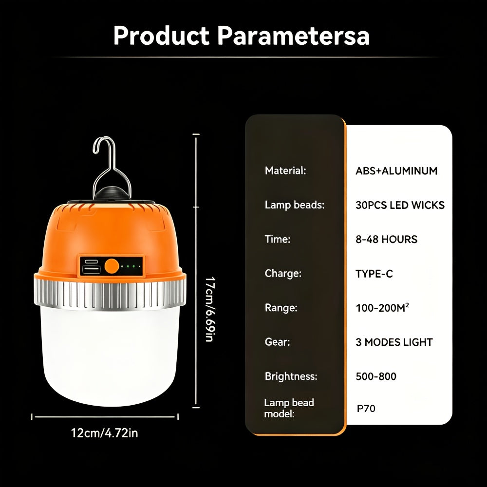 LED Camping Lantern USB Rechargeable – Ultra Bright Hanging Tent Light with Built-In Battery & Emergency Phone Charger for Camping, BBQ, Patio & Outdoor Use | Orange