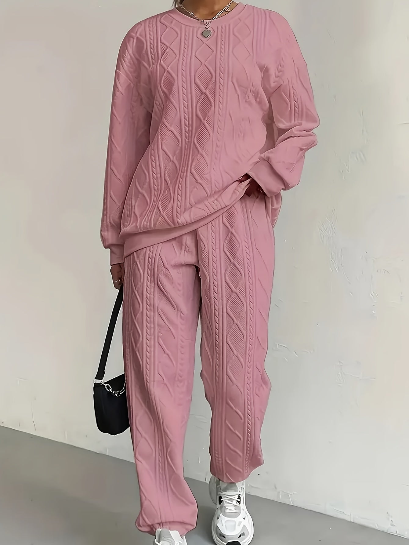 Women's Casual Pullover Two-Piece Set Long Sleeve Top & Jogging Pants – Spring Fall Loungewear S-XXL
