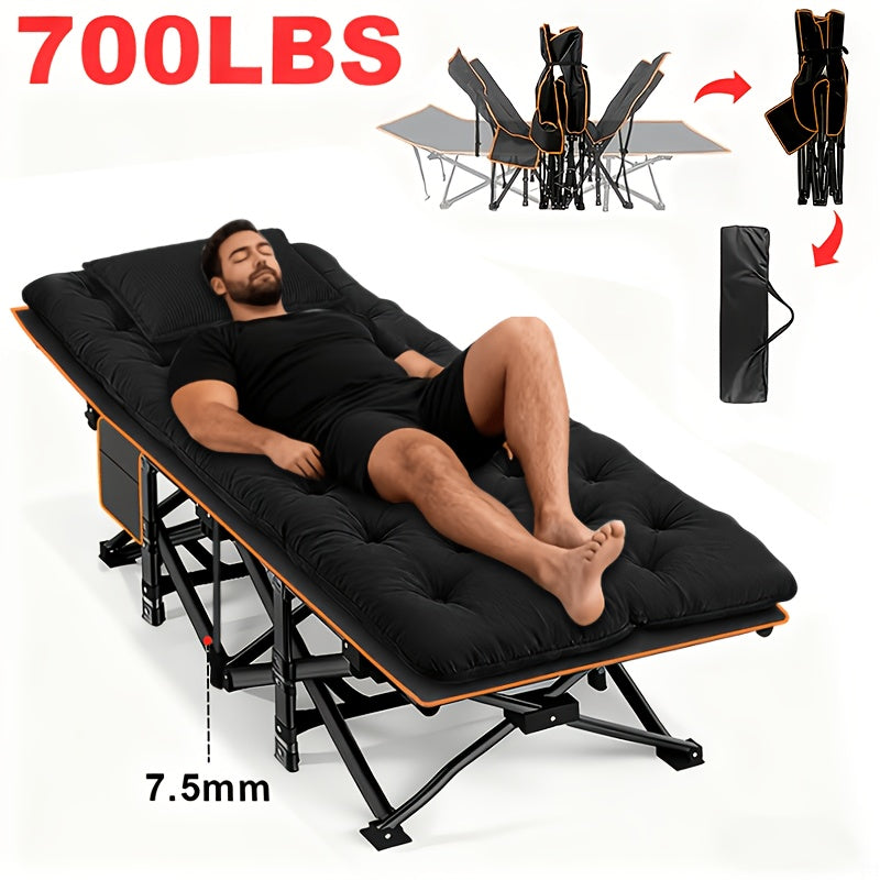 Folding Camping Cot Heavy Duty 500-700 LBS – Extra Large 75-Inch Portable Guest Bed with Mattress, Ergonomic Sturdy Frame for Camping, Hiking, Patio, Home & Outdoor Use