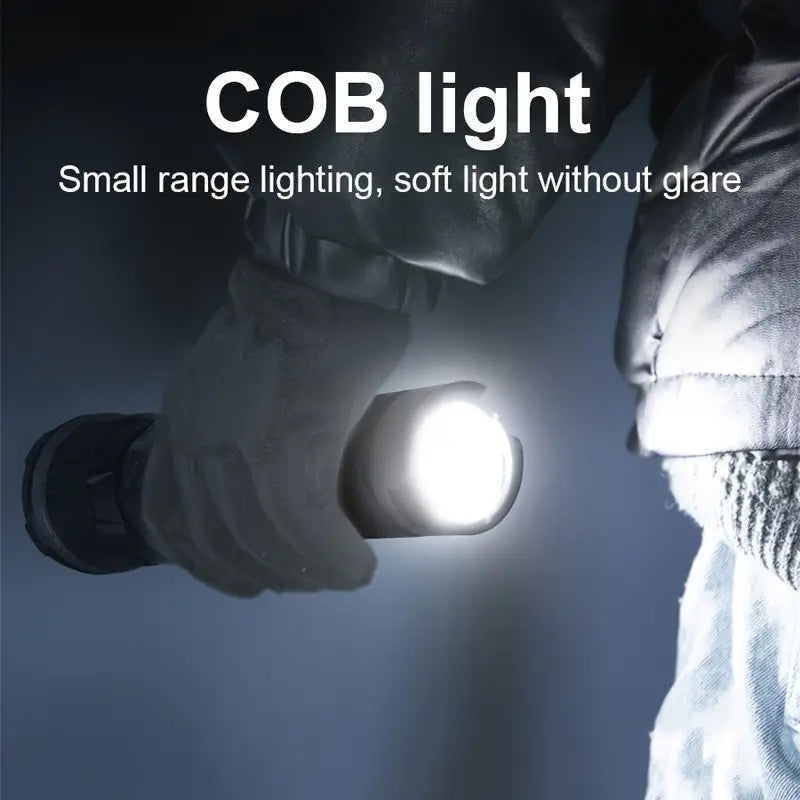 1800 Lumen Super Bright LED Flashlight USB-C Fast Charging - 8 Modes Zoomable Beam COB Tail Light - Long-Lasting Lithium Battery Tactical Flashlight for Camping Fishing Emergency Home