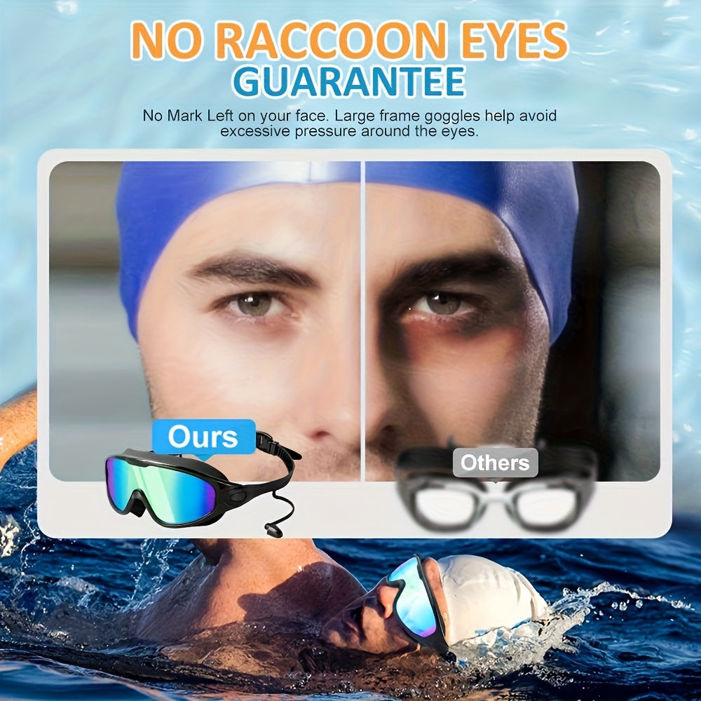 Anti-Fog Swim Goggles for Adults Wide Angle Leak-Proof UV Protection with Adjustable Headband, Nose & Ear Clip - Clear Vision Pool Swimming Goggles for Men Women Water Fitness (1pc or 2pcs Set)
