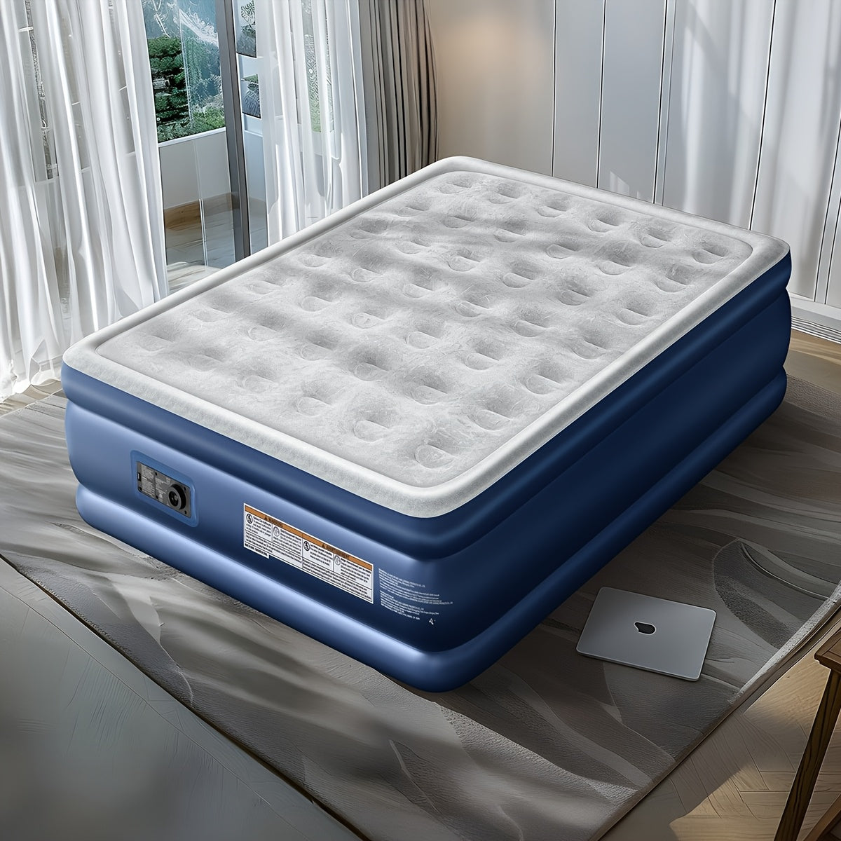Queen Air Mattress 18 Inch Thick Inflatable Airbed with Built-in Pump – Plush Velvety Top Non-Slip Bottom for Camping, Guest Room, Indoor & Outdoor Use