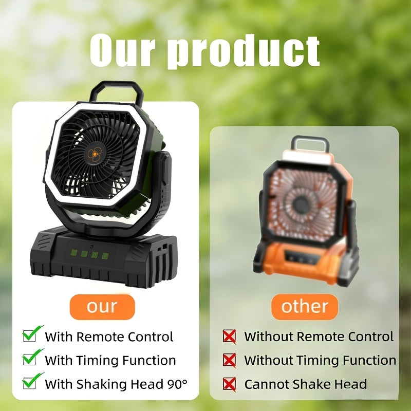 20000mAh Rechargeable Camping Fan 59-Hour Runtime Oscillating Tent Fan with Remote LED Lantern 4 Speeds USB Charging for Outdoor Patio Garage Power Outage Green Pink Orange