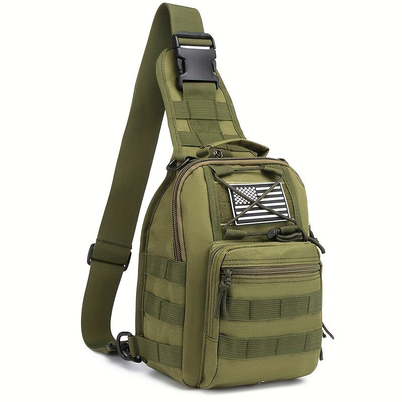 Tactical Sling Bag Outdoor Chest Pack Crossbody – Oxford Fabric Single Shoulder Backpack for Hiking Camping Travel Cycling EDC Hunting – Tan Green Black & American Flag Editions