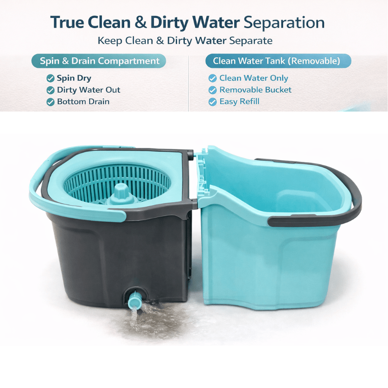 360° Spin Mop and Bucket Set with Wringer - Stainless Steel Handle, Microfiber Refills, Spinning Floor Cleaning System for Hardwood, Tile & Laminate
