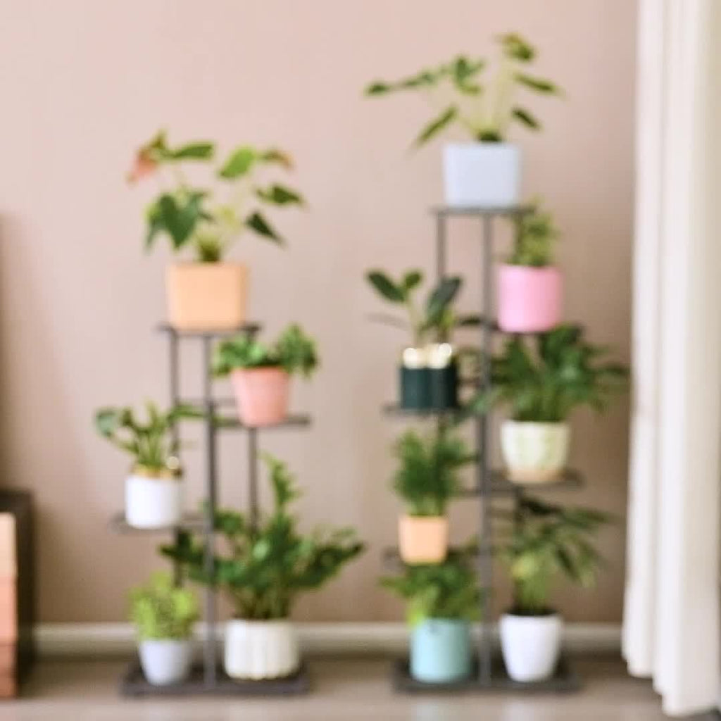 Metal Plant Stand Multi-Tier Indoor Outdoor – 5, 6 or 7 Pot Flower Rack for Living Room, Balcony & Corner Display, Anti-Rust Finish, Dark Grey Bronze Green White