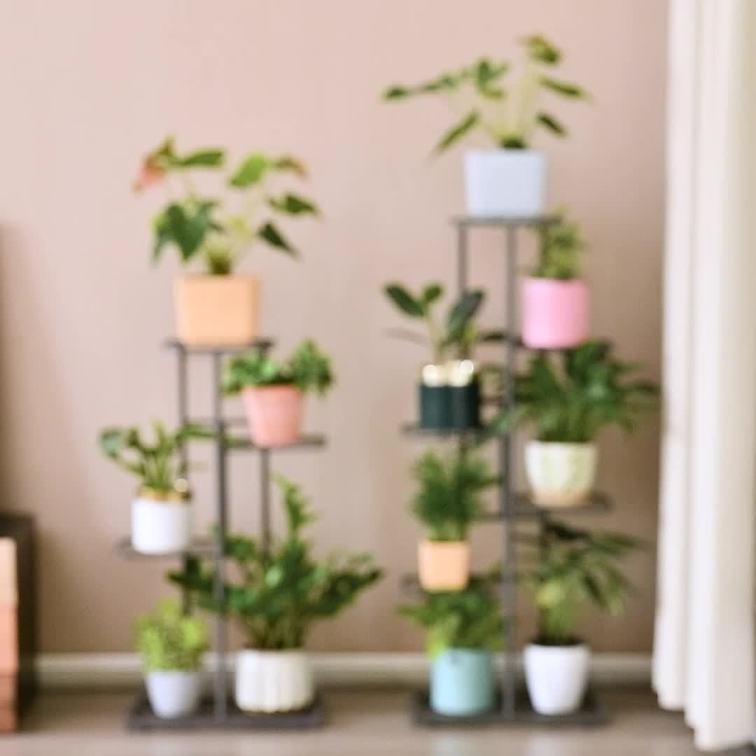 Metal Plant Stand Multi-Tier Indoor Outdoor – 5, 6 or 7 Pot Flower Rack for Living Room, Balcony & Corner Display, Anti-Rust Finish, Dark Grey Bronze Green White