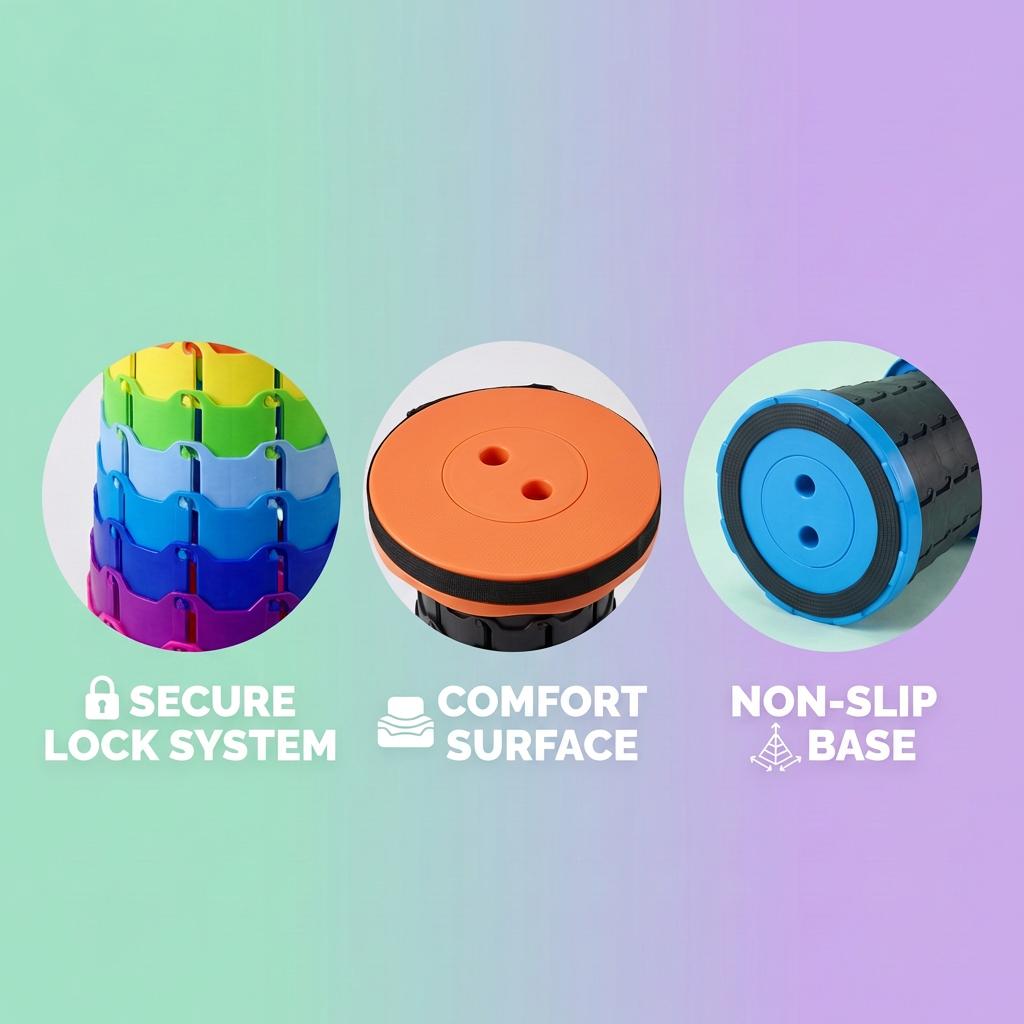 Collapsible Camping Stool 400 Lbs Capacity Ultra Portable Foldable Seat Fits in Backpack, Lightweight Durable Camp Stool for Hiking Fishing Outdoor Events, Sets Up in Seconds Rainbow Option Available