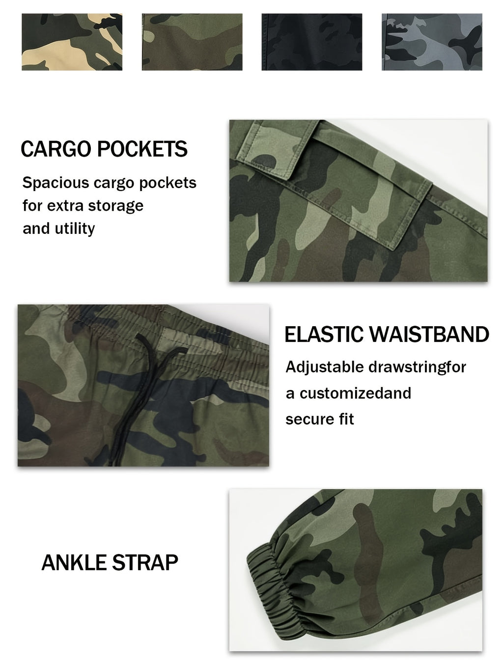 Women's Camo Cargo Pants Lightweight Breathable Hiking Camping Outdoor Long Pants Elastic Waistband Camouflage Trousers Summer Travel Casual Wear XS-XXL