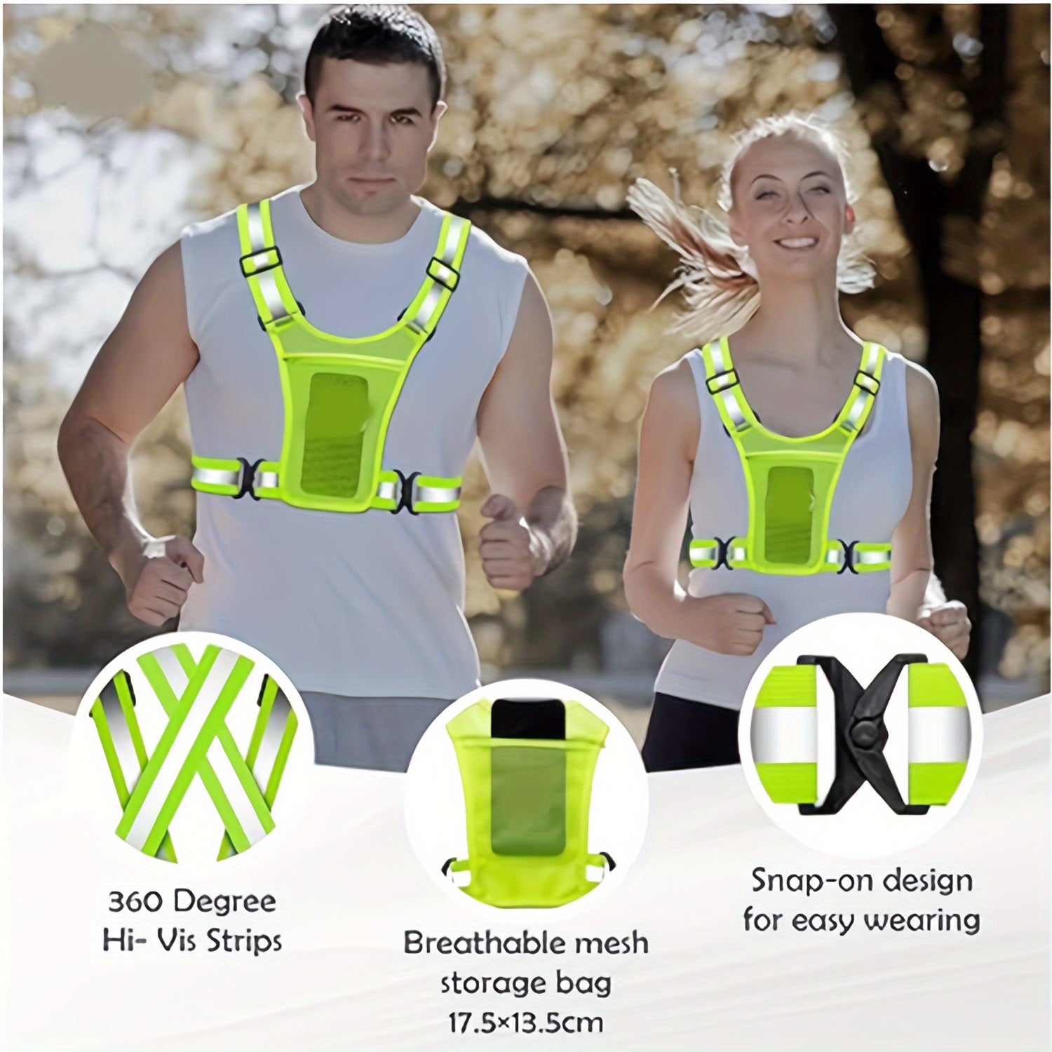 Reflective Running Vest 2 Pack with Reflective Bracelets Phone Holder Adjustable Safety Gear for Men Women – High Visibility Vest for Running Dog Walking Cycling Night Safety