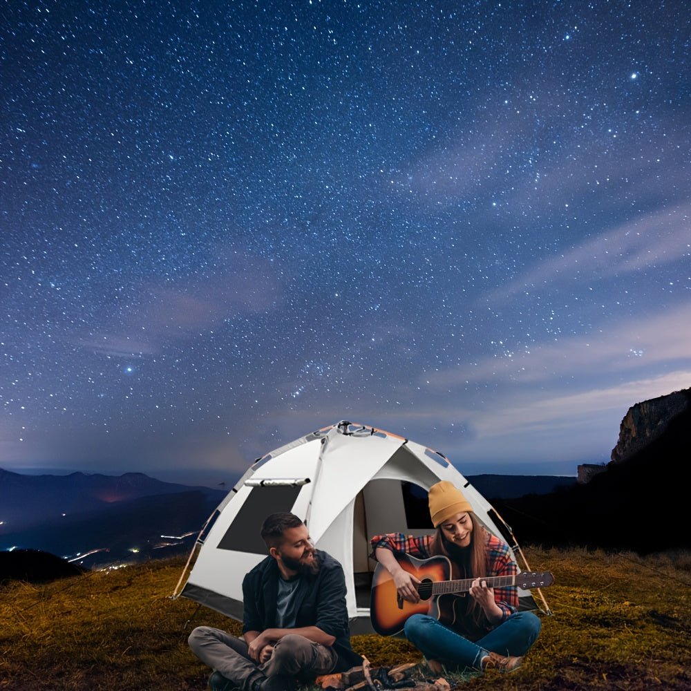 Automatic Pop-Up Camping Tent for 2-4 People – Foldable Portable Outdoor Shelter, Windproof & Sunproof with Two Doors, No Windows or Two Windows Options
