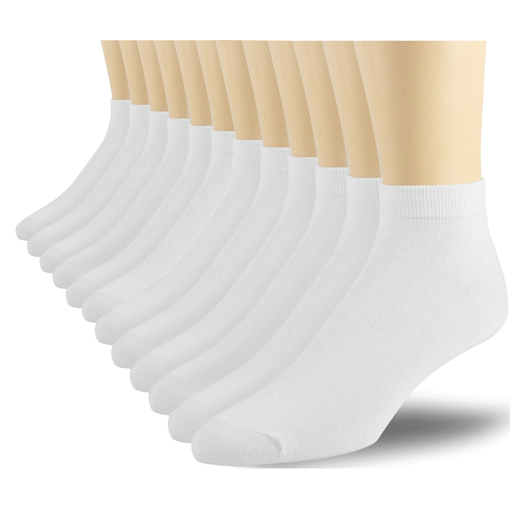 Athletic Cotton Ankle Socks 12-Pack for Men Women – Low Cut Breathable Moisture-Wicking Running Sport Socks, Reinforced Heel & Toe, White Black Mixed, Sizes 9-11 & 10-13