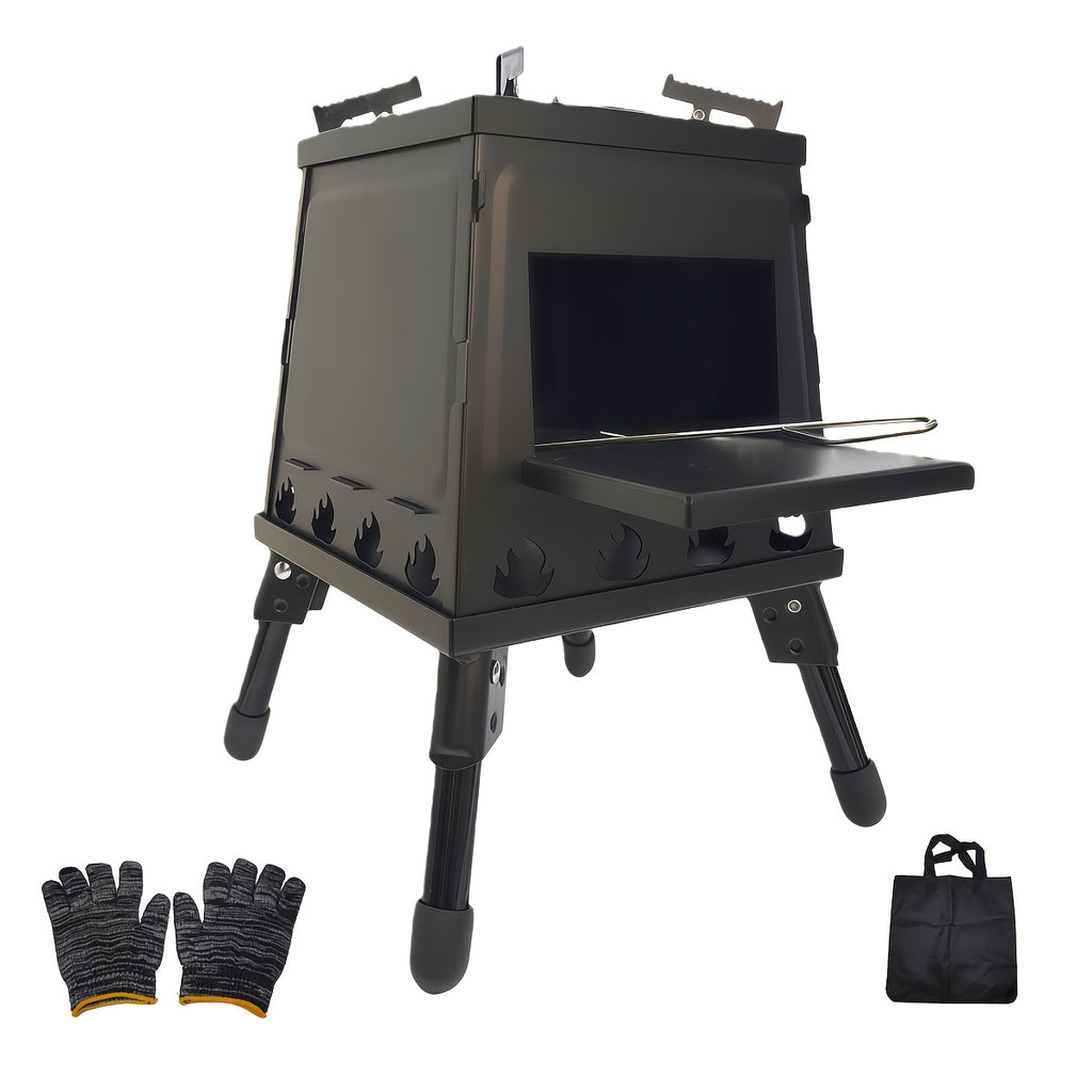 Wood Burning Camp Stove Portable Heavy Duty Outdoor Campfire Stove Sturdy Legs Air Vents Firewood Charcoal for Hiking Backpacking Picnic BBQ Travel