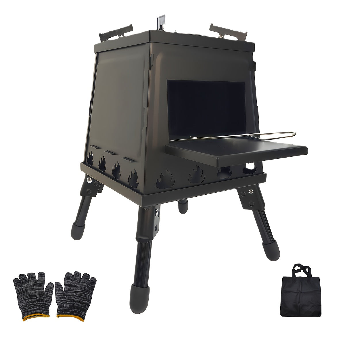 Wood Burning Camp Stove Portable Heavy Duty Outdoor Campfire Stove Sturdy Legs Air Vents Firewood Charcoal for Hiking Backpacking Picnic BBQ Travel