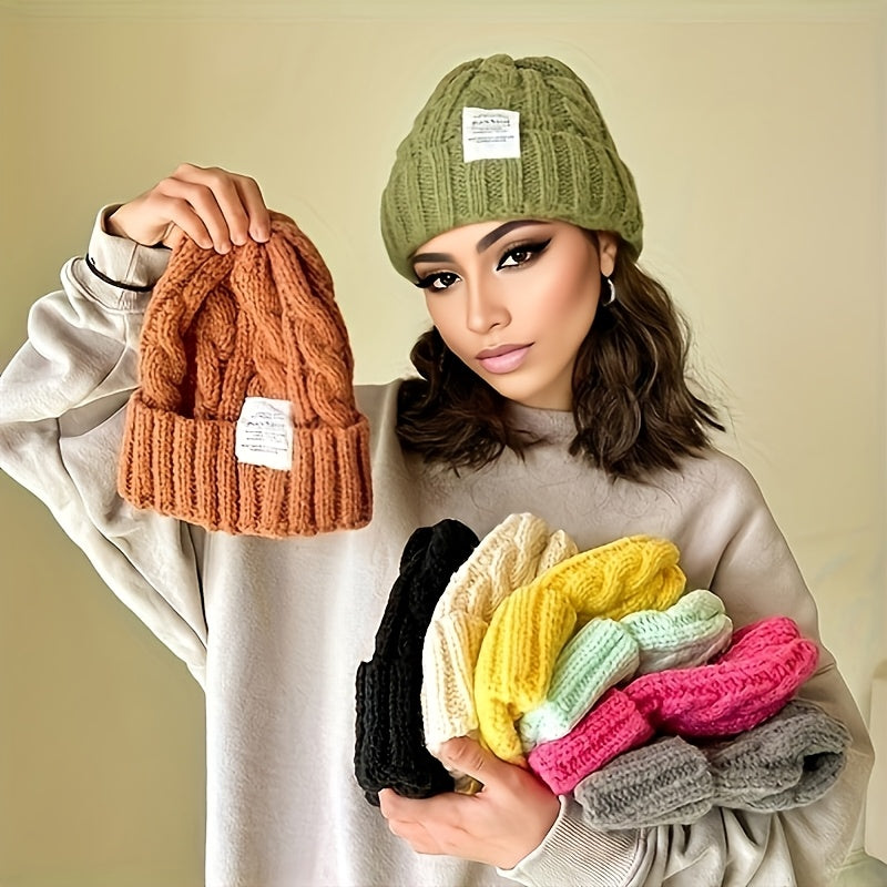 Winter Knit Beanie Caps 2-Pack Cable Knit Slouchy Hat with Ear Protection for Men Women – Candy Color Warm Loose Fit Beanie Ski Snowboard Hiking Cold Weather Outdoor Street Wear Unisex Green Orange Black Beige