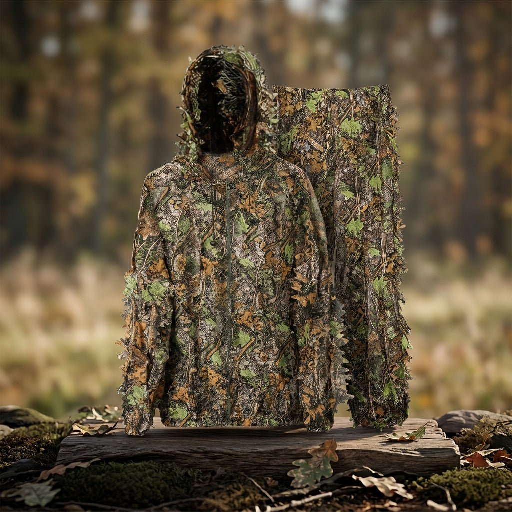 Ghillie Suit 3D Leaf Camouflage Hunting Suit Lightweight Breathable Camo Outfit for Men Hunting Wildlife Photography Outdoor Training Spring Summer Fall Sizes M-XXL