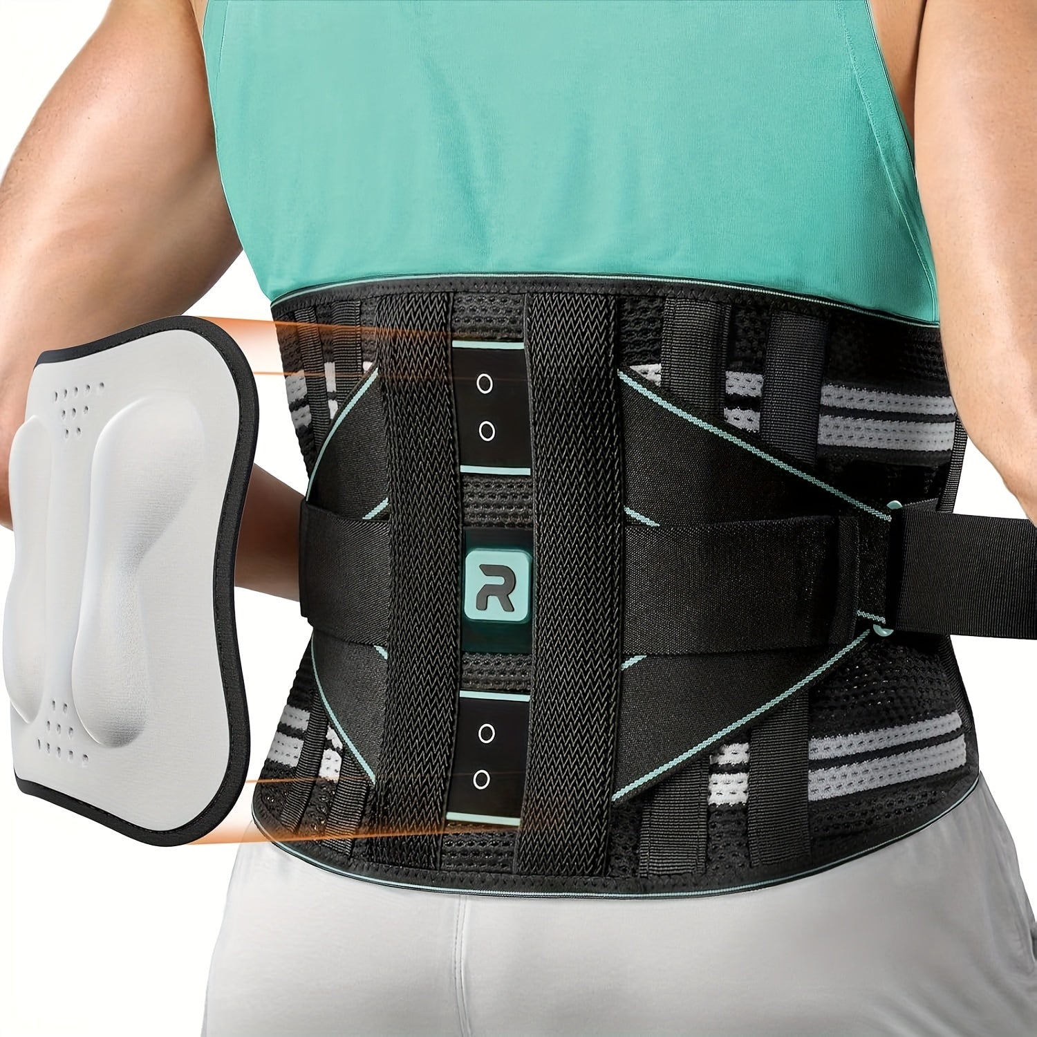 Lumbar Support Back Brace with Massage Pad – Breathable Lower Back Support Belt for Men & Women, Adjustable Strap with Extension, Sizes S-XXL, Orange & Blue