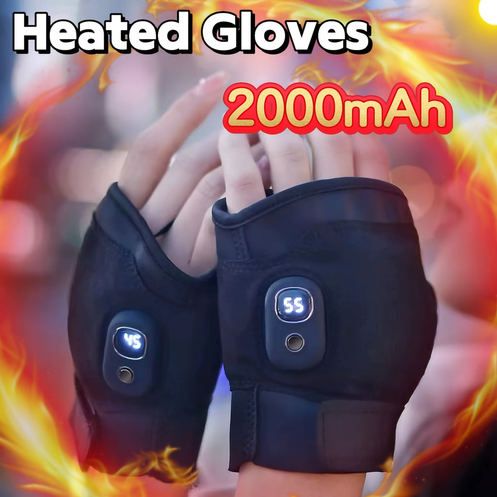 Electric Heated Gloves 3000mAh Rechargeable Hand Warmer Gloves Detachable Fingers 3 Heat Settings Washable Battery Heated Gloves for Cycling Gaming Outdoor Winter Men Women