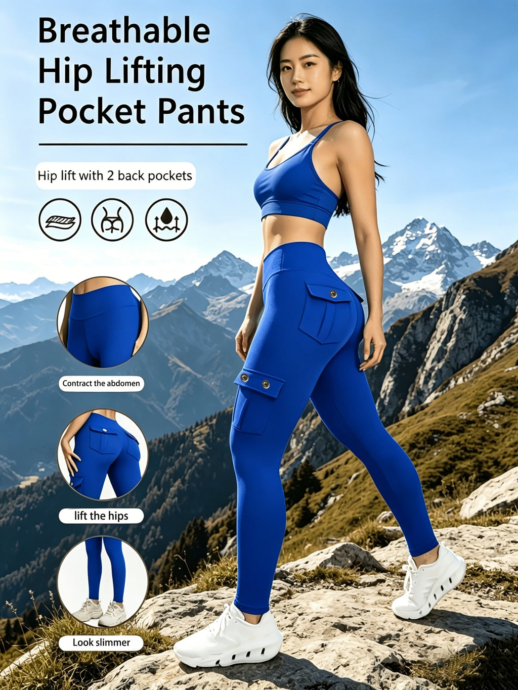 Yoga Pants with Pockets High-Waist Hip-Lift Leggings for Women – High-Elastic 9/10 Capri Tights Belt-Cinching Fitness Running Pants Butt Lifting Workout Tights S M L XL XXL
