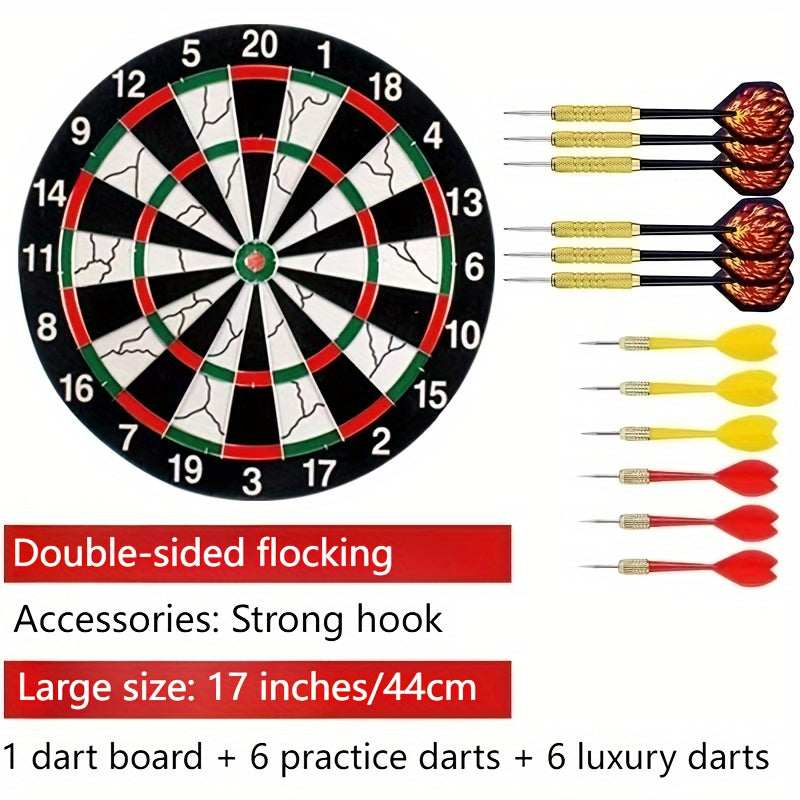 17 Inch Dart Board Set Double Sided Flocking Dartboard Solid Alloy Frame with 12 Darts for Family Games Office Bar Professional Competition Home Entertainment