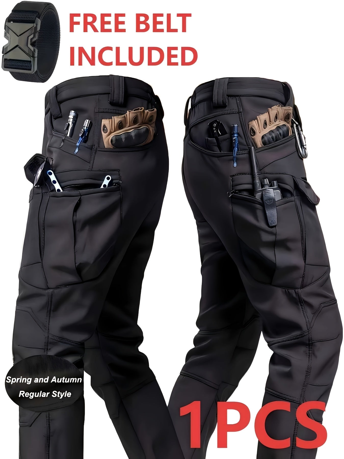 Men's Tactical Cargo Pants Lightweight – Quick Dry Breathable Polyester, Multiple Pockets, Relaxed Fit, Belt Included, All Season Hiking & Outdoor Work Pants, Sizes M–XXXL