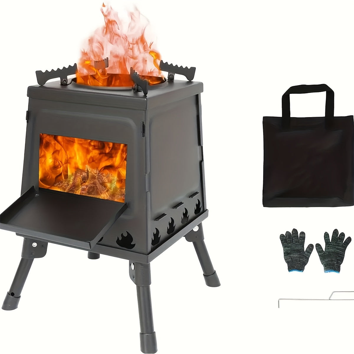 Portable Wood Burning Camp Stove 5LBS Stainless Steel Camping Stove for Outdoor Hiking Picnic BBQ Travel Emergency Cooking Firewood Charcoal No Batteries Required