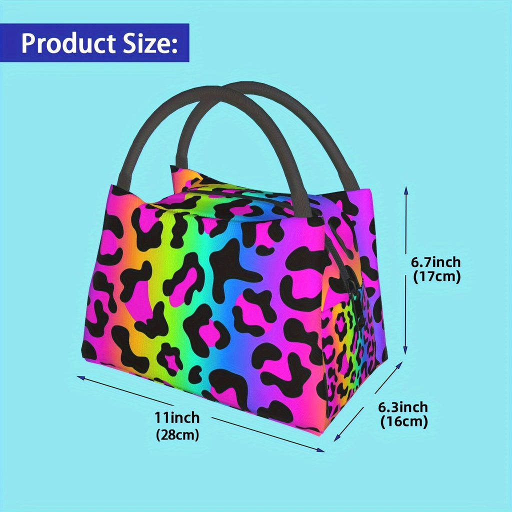 Insulated Lunch Bag Leopard Print for Women Men – Leak-Proof Zipper Cooler Tote Bag for Office Work Travel Picnic, Stylish Reusable Lunch Box 11x6.5x7in