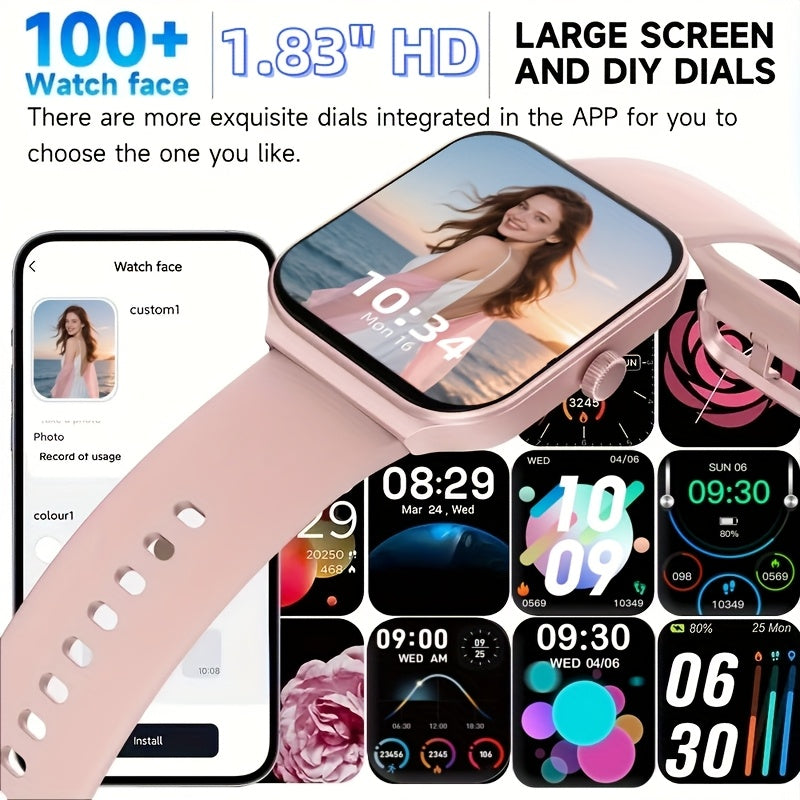 Smart Watch 1.83 Inch Screen Wireless Calling Fitness Tracker Step Counter Heart Rate Monitor Multiple Sports Modes for iPhone Android Men Women