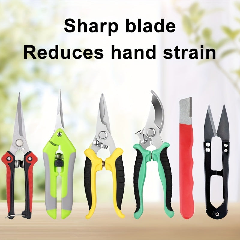 Garden Pruning Shears Set 6-Piece - Stainless Steel Bypass Pruners, Ergonomic Non-Slip Handles, Fruit Picker Branch Cutter Lawn Trimming Tree Care Kit for Men Women