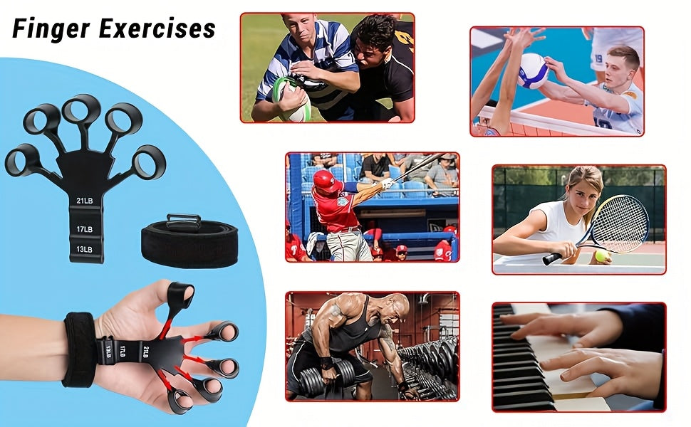 Grip Strength Trainer Set 6Pcs – Adjustable Hand Gripper Finger Exerciser Forearm Workout Rings Finger Stretcher & Extensor for Men Women Rock Climbing Fitness Guitar Players