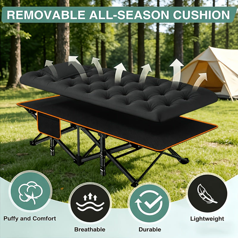 Folding Camping Cot Heavy Duty 500-700 LBS – Extra Large 75-Inch Portable Guest Bed with Mattress, Ergonomic Sturdy Frame for Camping, Hiking, Patio, Home & Outdoor Use