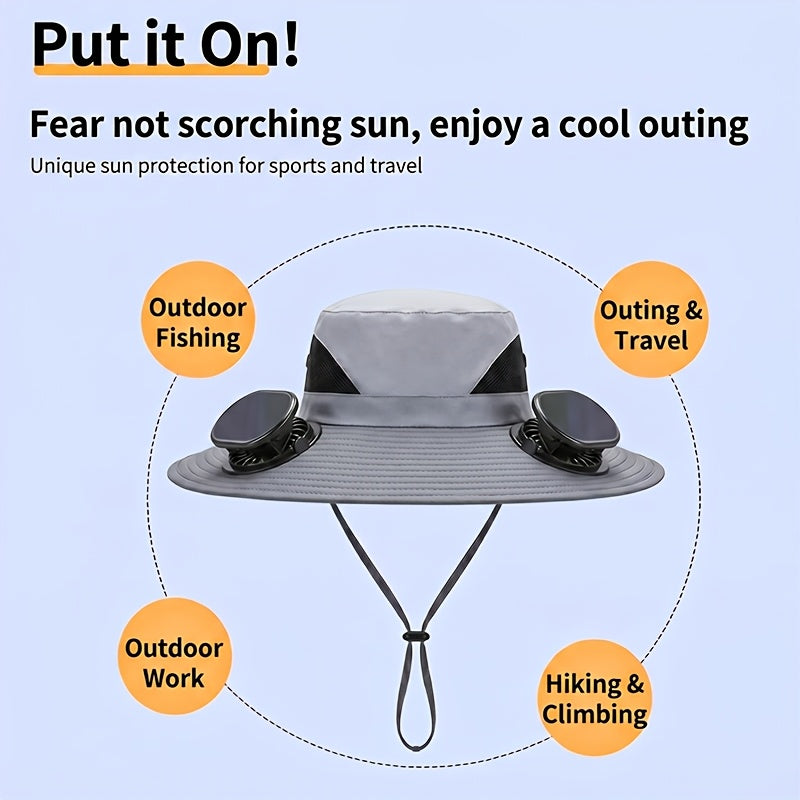 Solar Powered Fan Hat Wide Brim UV Protection with Built-In Fan USB Charging Lightweight Outdoor Sun Hat for Fishing Hiking Camping Men Women