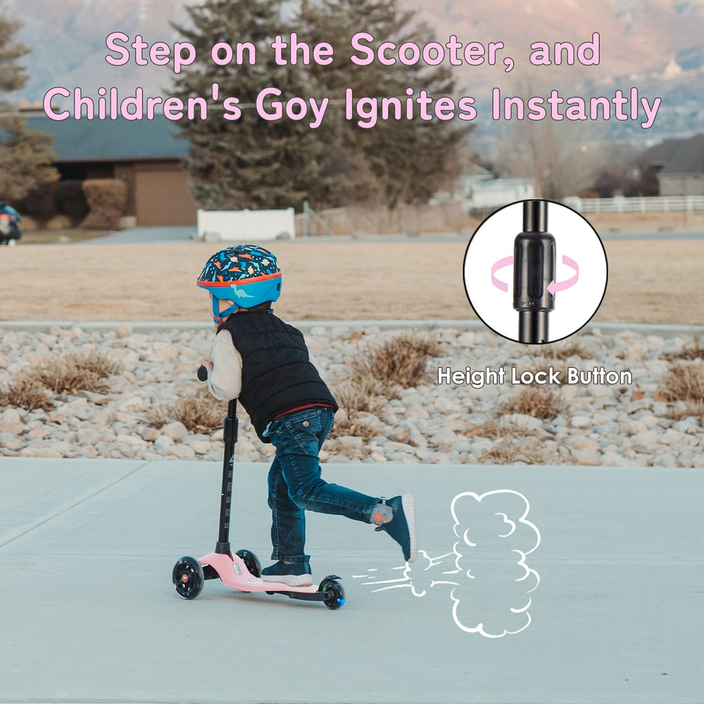 Kids 3-Wheel Scooter Ages 2-5 Adjustable Height Lean to Steer Light Up Wheels Front Brake Double Suspension Toddler Scooter Pink Blue Red Black