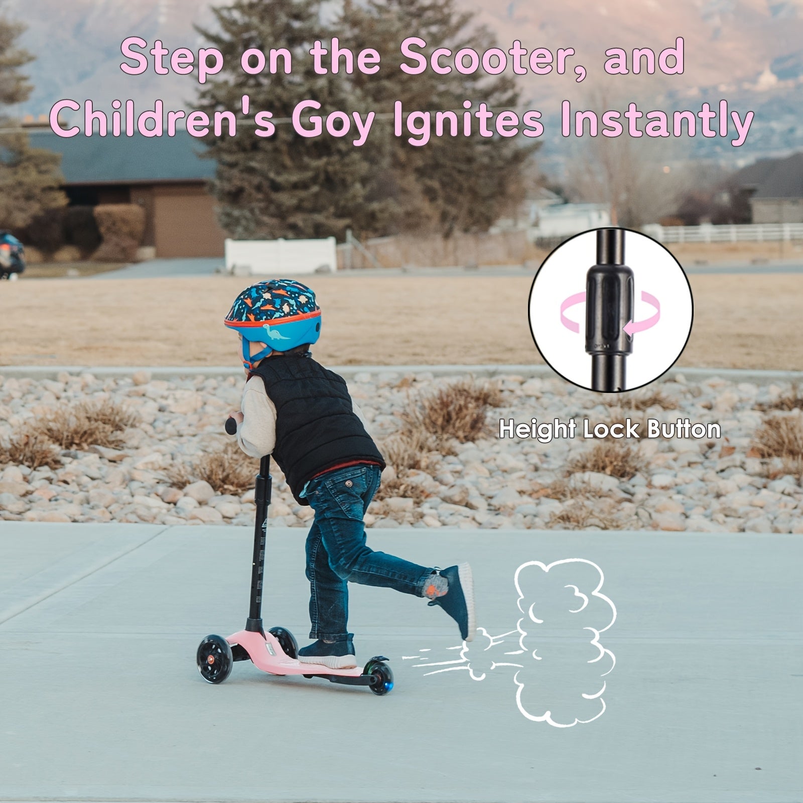 Kids 3-Wheel Scooter Ages 2-5 Adjustable Height Lean to Steer Light Up Wheels Front Brake Double Suspension Toddler Scooter Pink Blue Red Black