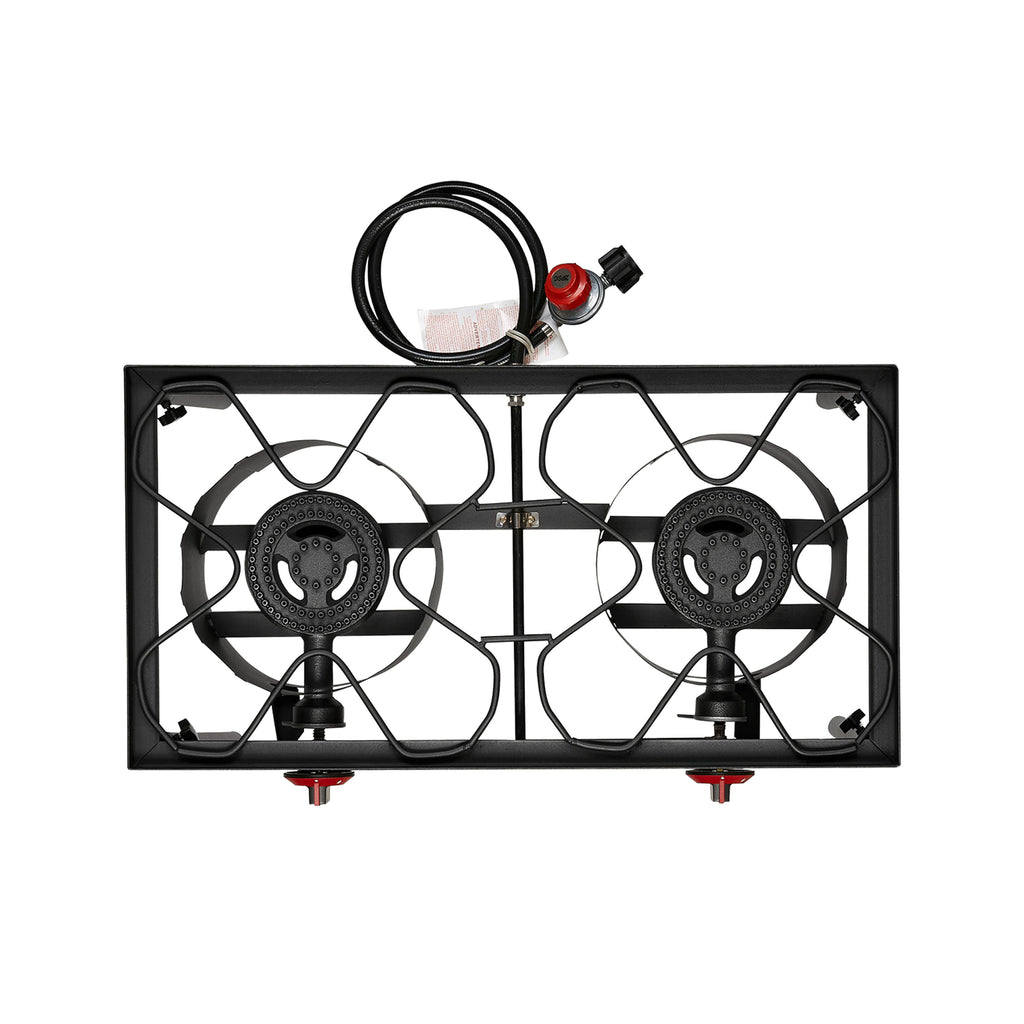 Heavy Duty Propane Camping Stove Cast Iron Burner with Detachable Legs – Single & Double Burner Outdoor Gas Cooker for Camping BBQ Patio Survival Cooking & Tailgating