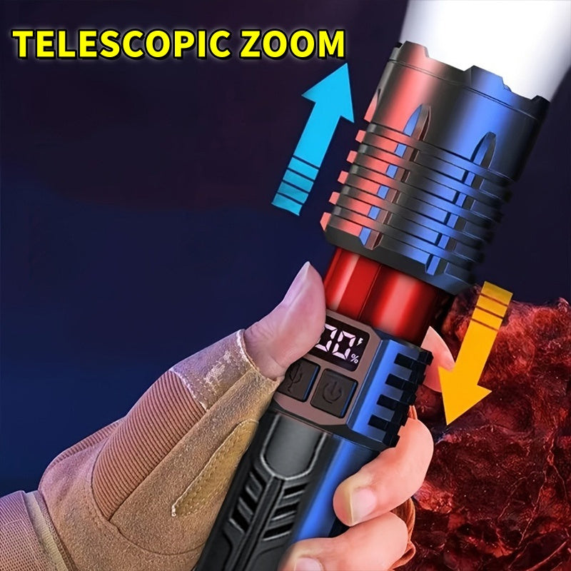 Rechargeable Flashlight Ultra Bright LED Zoomable High Lumens USB Type-C Fast Charging 3 Light Modes Digital Display Tactical Flashlight for Camping Hiking Emergency Hunting 1 2 Pack