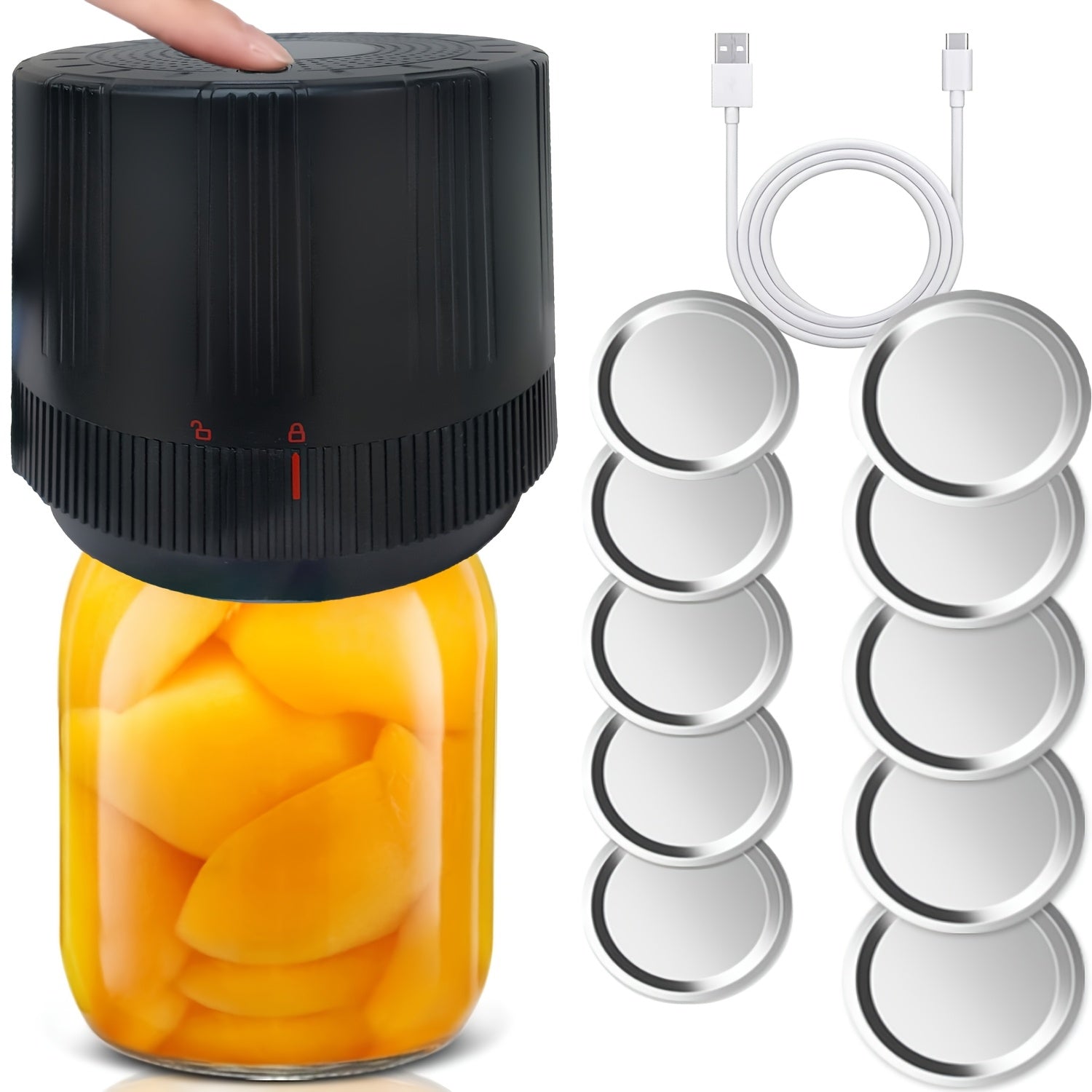 Electric Cordless Vacuum Sealer for Mason Jars Wide Mouth Standard Mouth Food Storage Fermentation Kit Black 1pc 2pcs