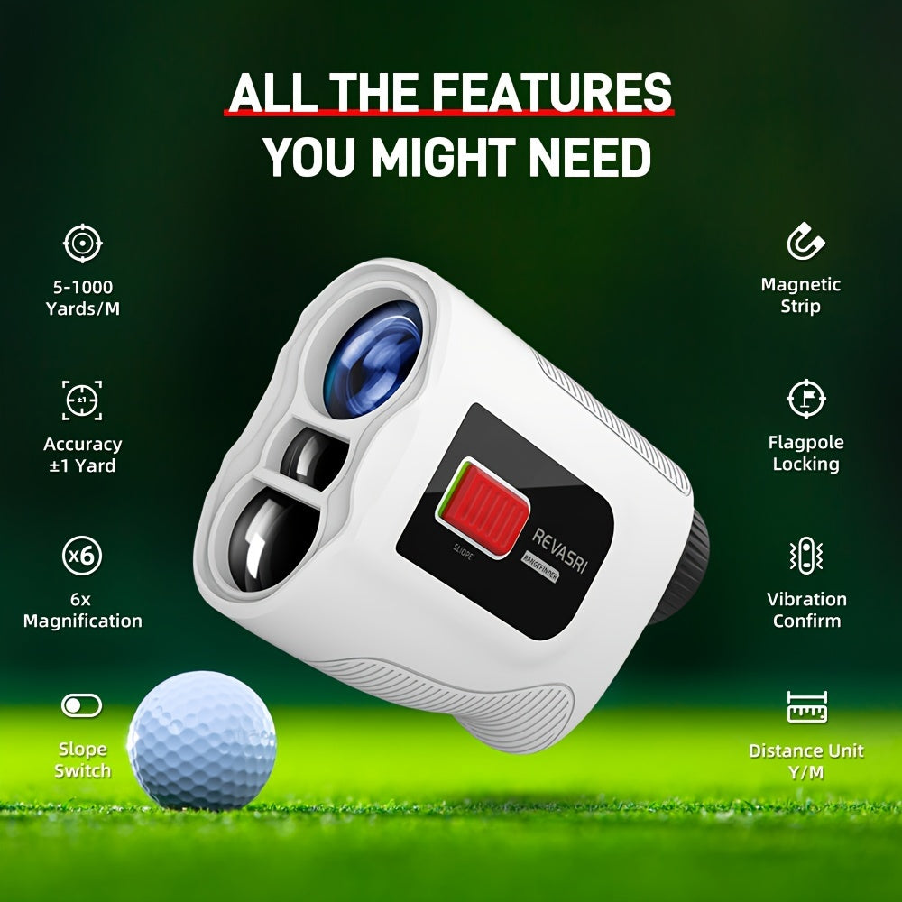 Golf Rangefinder 1000 Yard Laser with Slope Switch Magnetic Strip Flag Lock Vibration – 6x Magnification Rechargeable for Golfers Tournament Legal