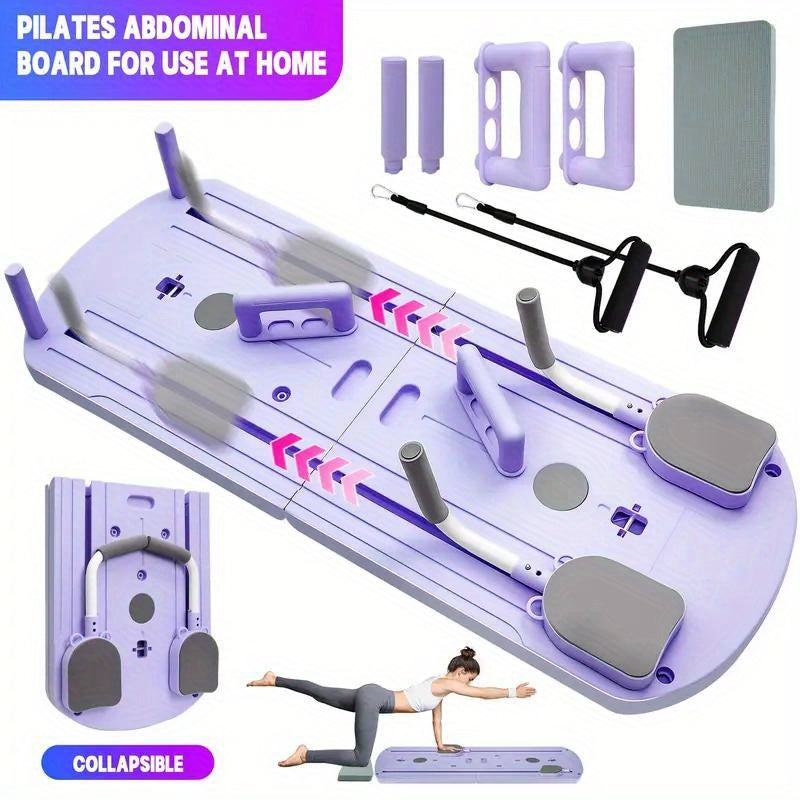 8-in-1 Foldable Pilates Board with Resistance Bands Home Gym Abdominal Workout Equipment Anti-Deformation PP Material Compact Storage Perfect Gift