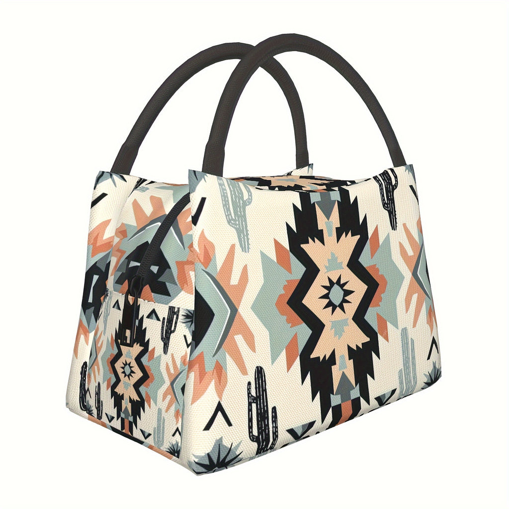 Bohemian Insulated Cooler Bag Lunch Tote 11x6.5x7 In – Portable Reusable Thermal Bag for Women Camping Picnic Beach Office Outdoor Home