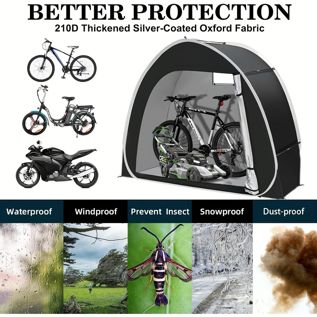 Outdoor Bike Storage Shed Tent 2-3 Bikes 210D Oxford Fabric PU4000 Waterproof UV Resistant Portable Bicycle Storage Tent Garden Tool Lawn Mower Storage All-Season