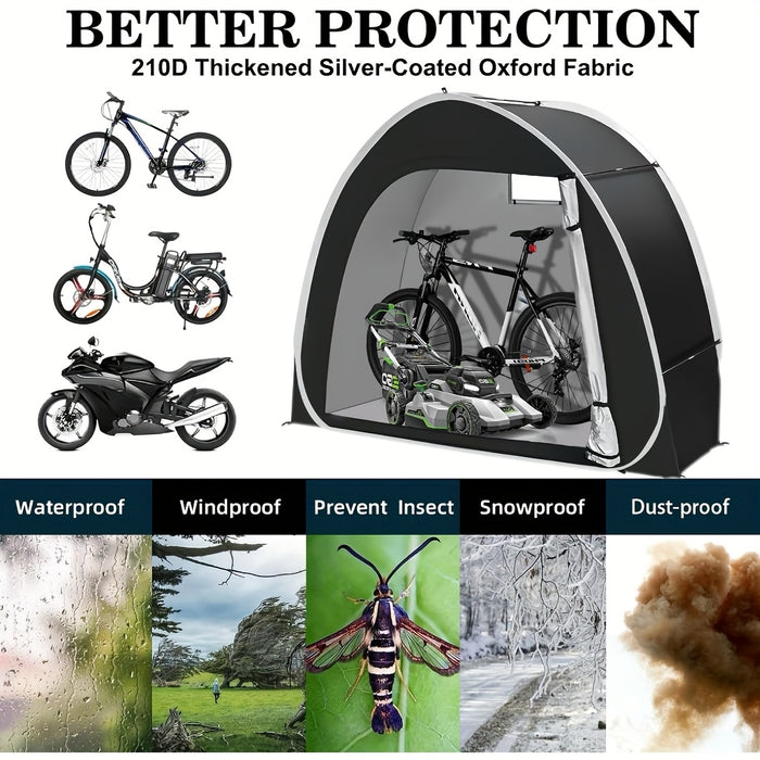 Outdoor Bike Storage Shed Tent 2-3 Bikes 210D Oxford Fabric PU4000 Waterproof UV Resistant Portable Bicycle Storage Tent Garden Tool Lawn Mower Storage All-Season
