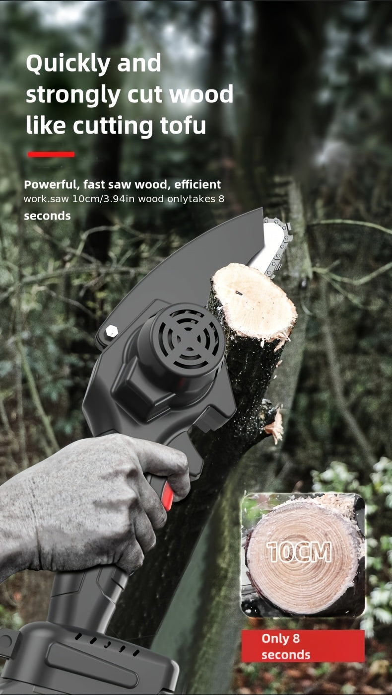 6-Inch Mini Chainsaw Cordless - Rechargeable Lithium Battery with Adjustable Chain, Safety Lock & Splash Guard, Multiple Bundle Options for Garden Branch Trimming, Tree Pruning & Gift