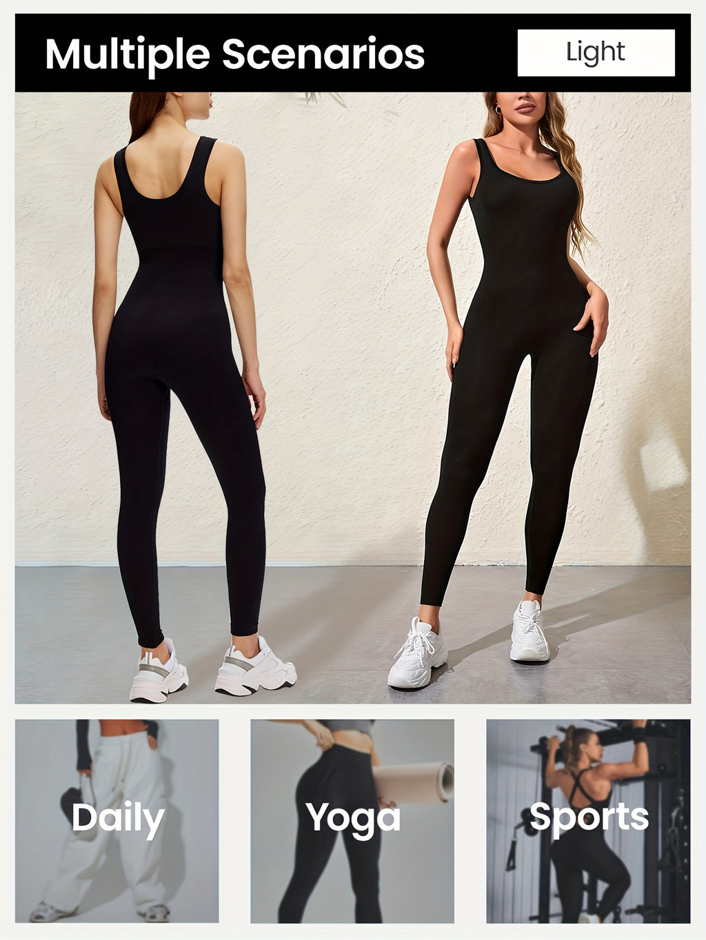 Women's Sleeveless Square Neck Jumpsuit 90% Nylon Stretch Bodysuit for Yoga Pilates Running Fitness Exercise Gym Workout One Piece S M L XL Multicolor