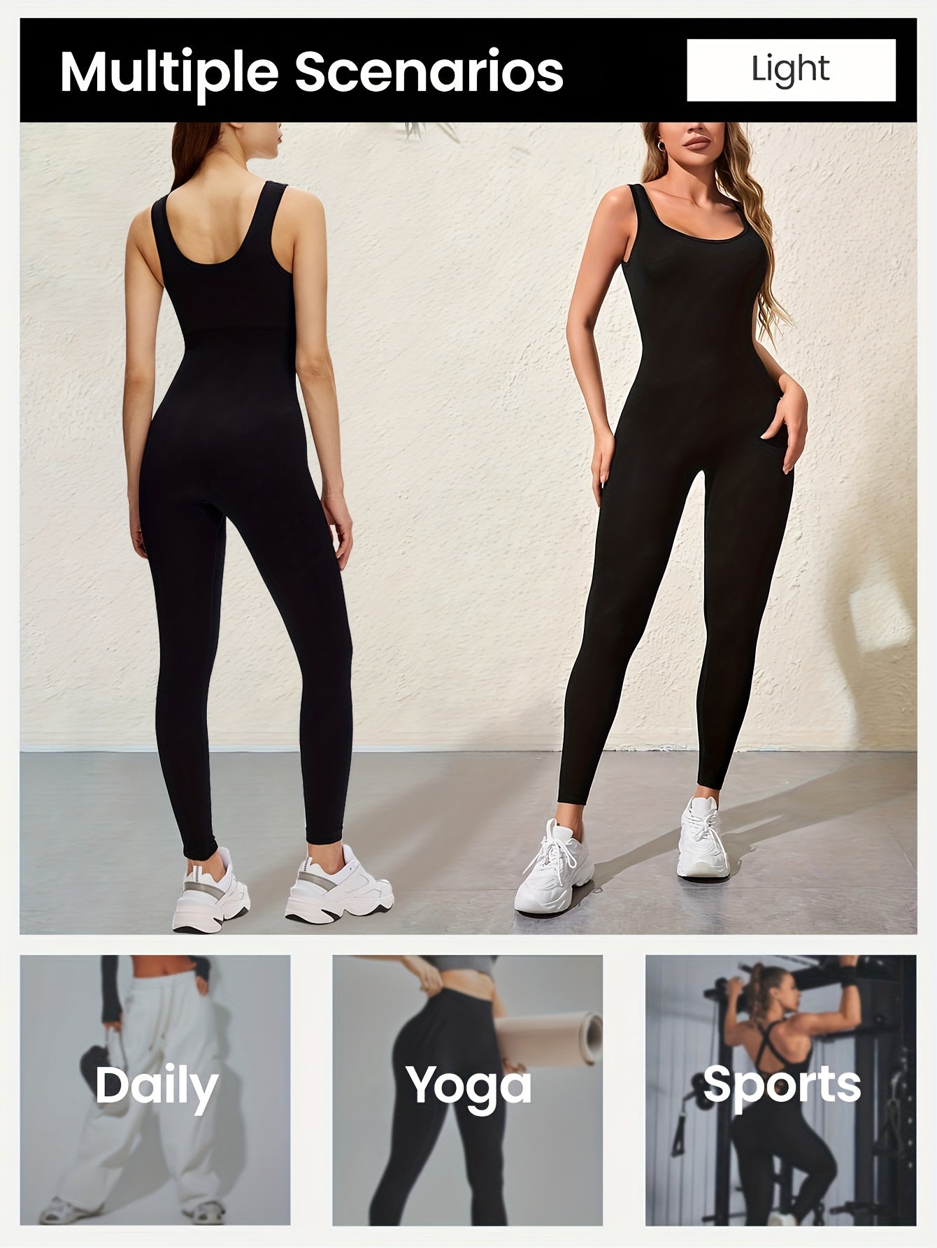 Women's Sleeveless Square Neck Jumpsuit 90% Nylon Stretch Bodysuit for Yoga Pilates Running Fitness Exercise Gym Workout One Piece S M L XL Multicolor