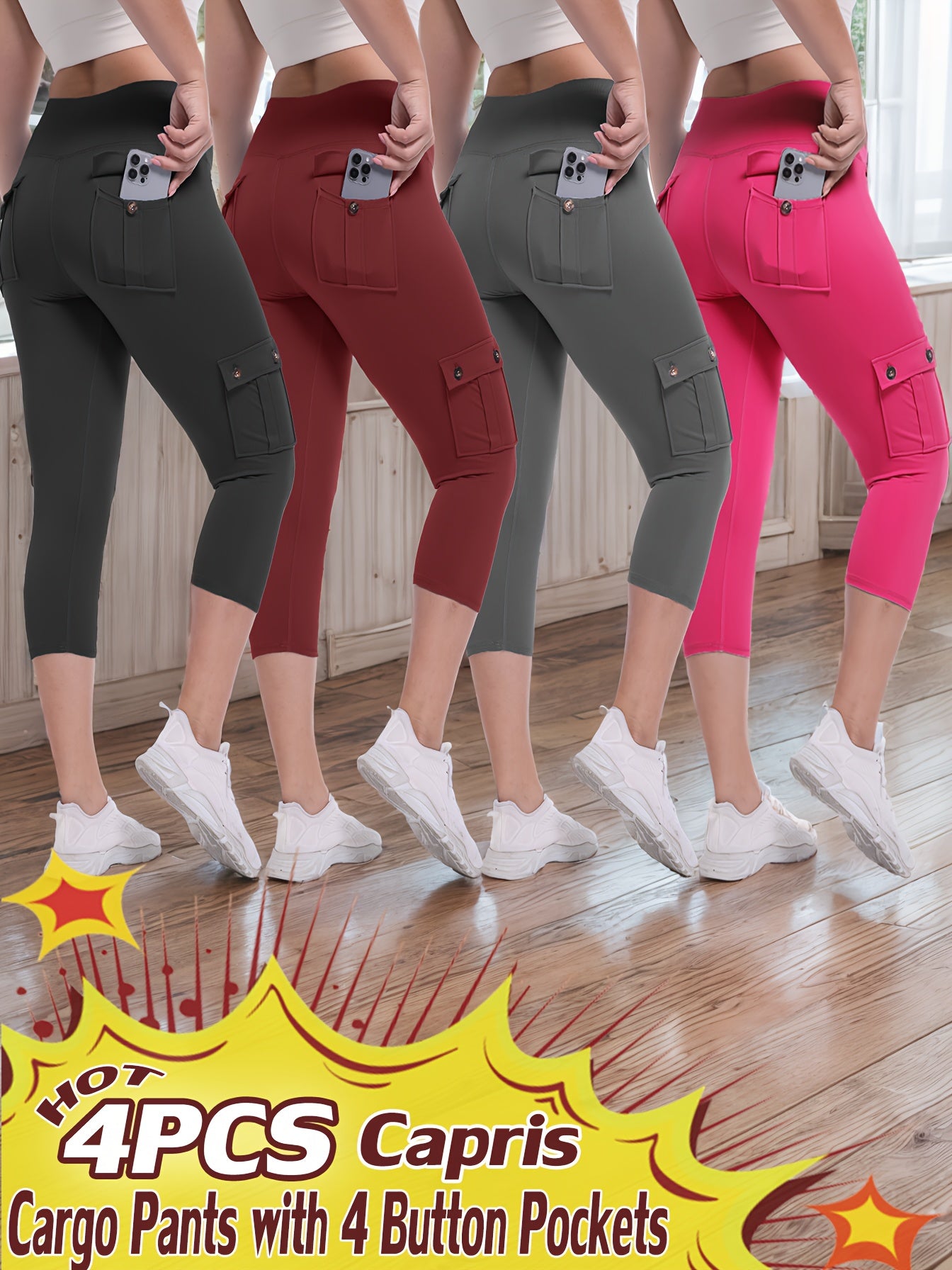 Women's Yoga Capri Pants with Pockets High Waist Butt Lifting Tummy Control – 4-Way Stretch 7/8 Workout Leggings for Running Gym Hiking Pilates 75% Polyester 25% Elastane S M L XL XXL Multi-Color