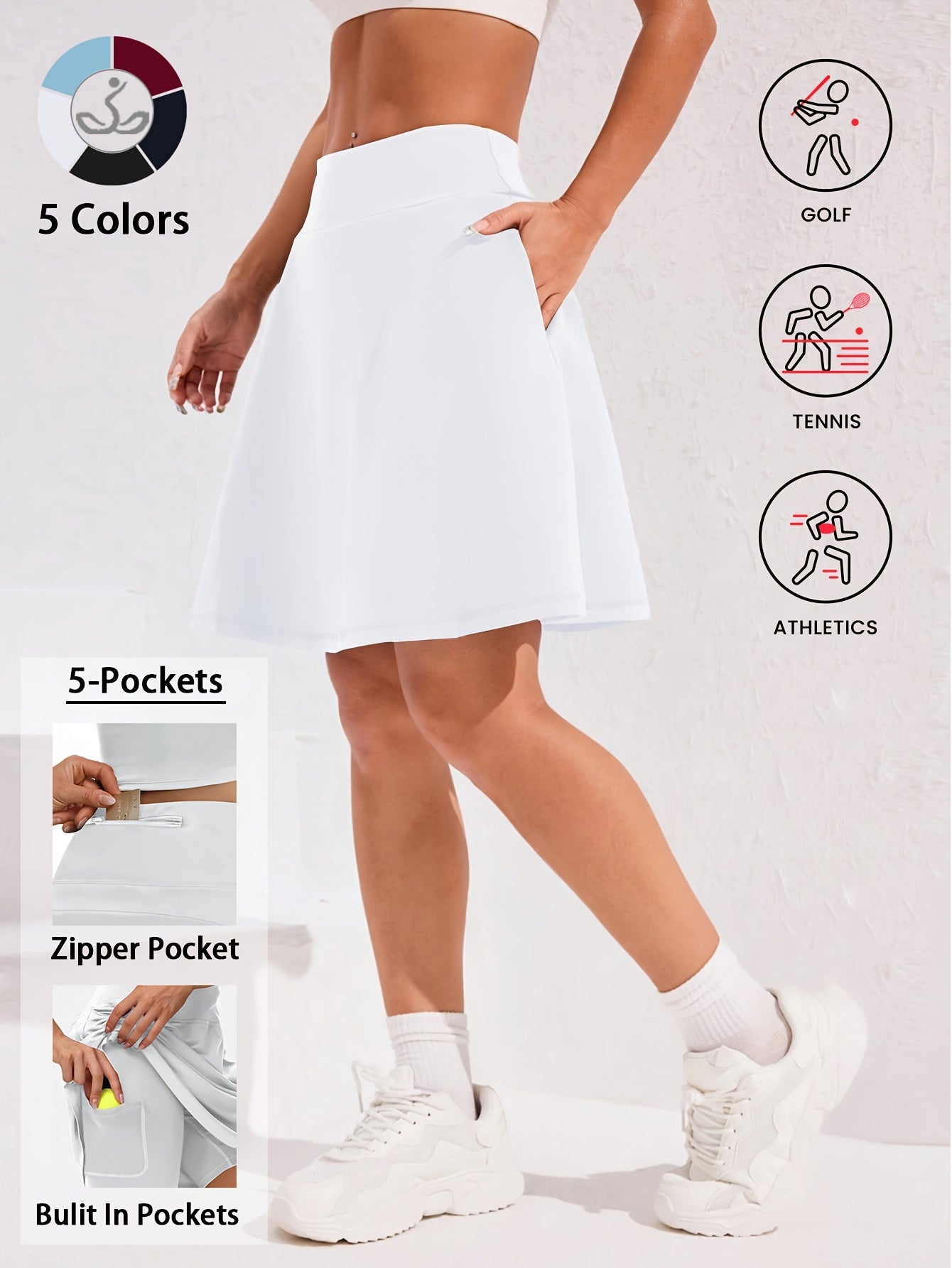 Women's Knee-Length Skort 20-Inch High Waist with 5 Pockets Built-In Shorts Long Athletic Skirt for Tennis Golf Workout Casual Wear S-XXL
