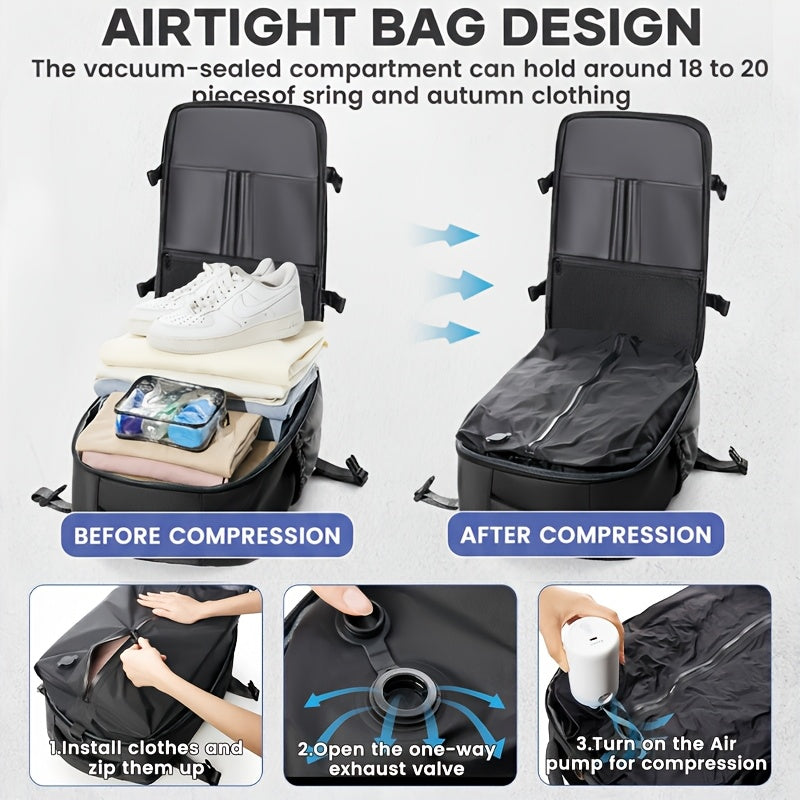 Vacuum Seal Compression Backpack with Air Pump – Expandable Large Capacity Travel Laptop Bag Space Saver Oxford Cloth Carry-On for Men Women Hiking Commuting Weekend Trip Peacock Blue Green Black